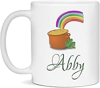 Vista 1 de Abby Personalized Shamrock St Patrick's Day Pot of Gold Rainbow Mug, 11-Ounce White