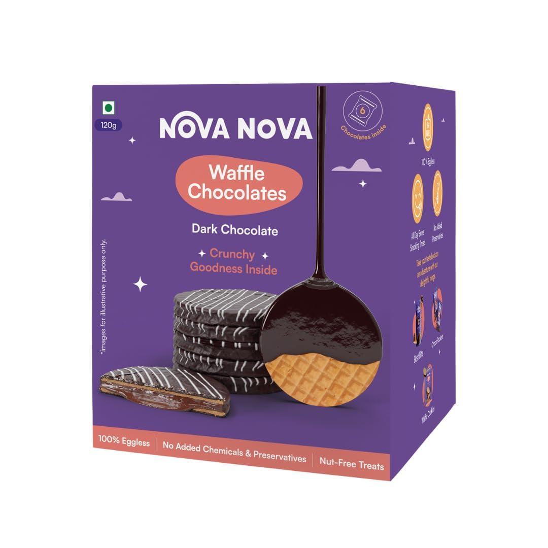 Nova Nova Dark Waffle Chocolates - Box of 6 - Vegetarian, 100% Eggless | No Added Preservatives (120g)