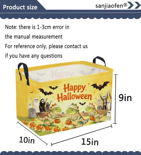 Image of Sanjiaofeng Rectangular Cute Dinosaur Halloween Baskets,Waterproof Foldable Dinosaurs Basket with Handles,Nursery Hamper,Home Organizer,Books Box,Gift Baskets(Belted Dinosaur)