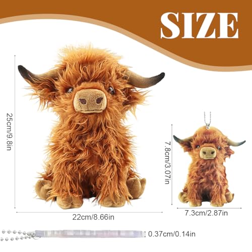 ZOOMPIL Hochlandkuh Plüschtier, 25cm Hochlandkuh Stofftiere, Cartoon Kuh Schlüsselanhänger, Stofftier Figur Spielzeug Rind, Kuschel Langhaar Stier SpielzeugSpielzeugpuppe Plüschtier für Kind