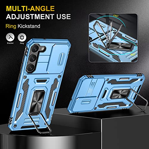 Image of Slide Camera Cover with Ring Holder Mobile Phone Case Cover for Samsung Galaxy S23 FE (Blue)