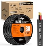 Nilight 30FT 18AWG Oxygen-Free Copper Wire Red Black Electrical Wires Stranded PVC Cord 2 Conductor Parallel 300V DC Flexible Extension Cords for LED Strips Lamps Lighting