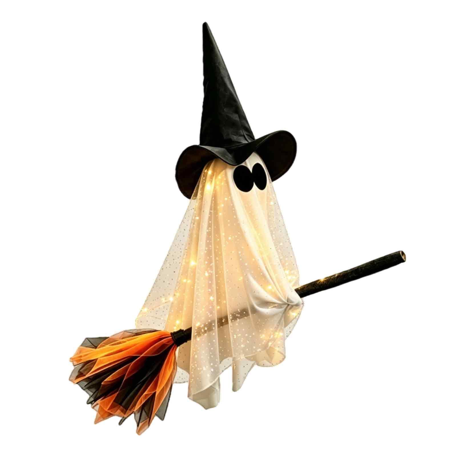 Pasisuu Lighted Hanging Ghost with Witch Hat, Spooky Halloween Decor