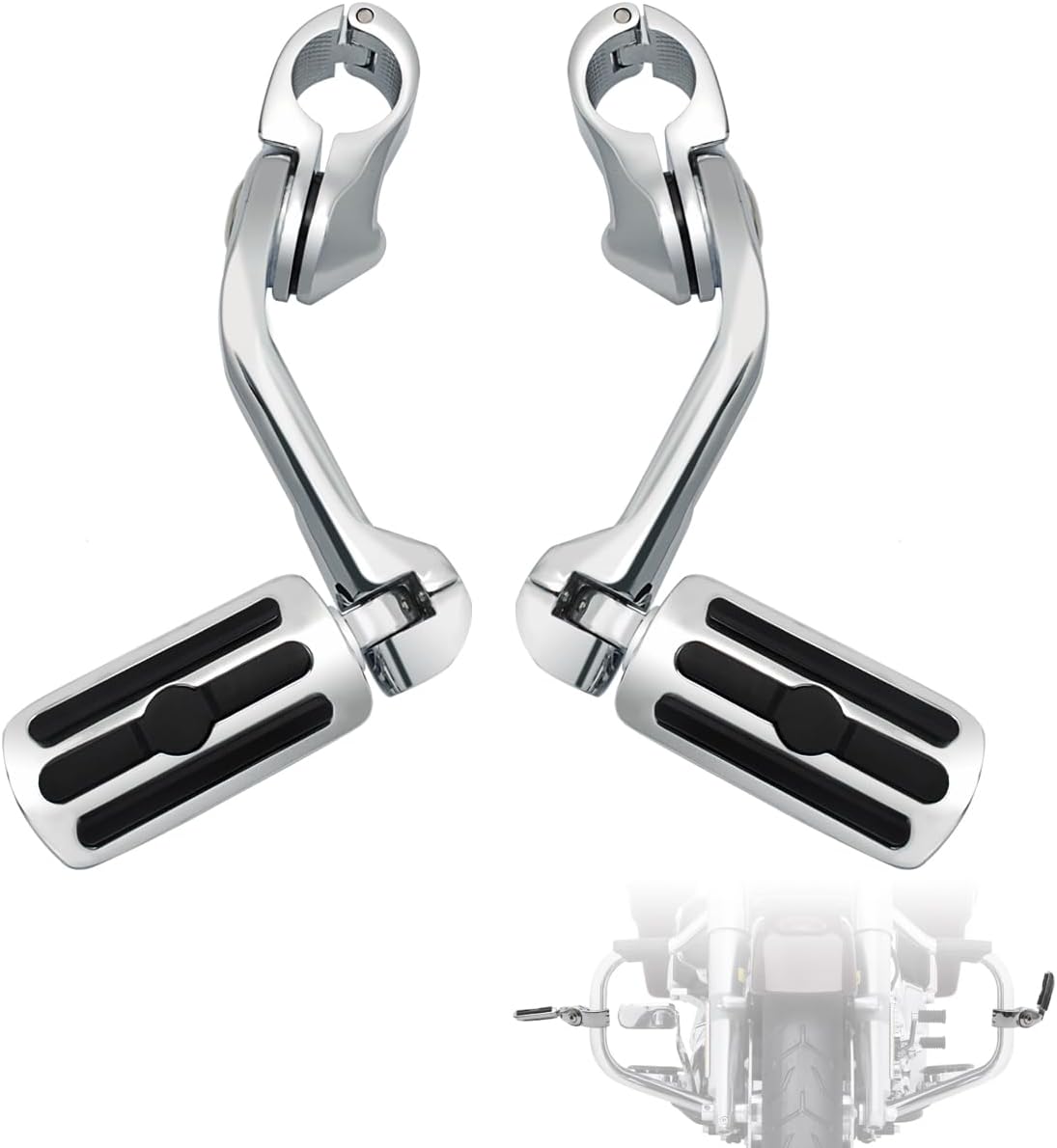 FOVPLUE 1.25" Highway Footpegs,Adjustable Long Angled Highway Pegs w/Mounts for Harley Touring Street Glide Electra Glide Road King Softail CVO Dyna Trike VRSC Sportster w/1-1/4" Engine Guard,Chrome#1
