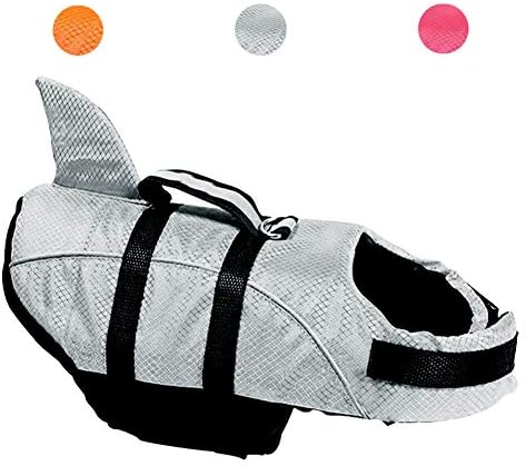 Avanigo Dog Life Jacket Shark Vest Pet Floatation Swimming Vest (L, Grey)