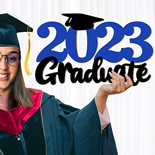 Graduation 2023 Wood Sign Decorations 2023 Graduate Photo Booth Props Class Of 2023 Cutout Signs For Graduation Party, Graduation Sign Decoration Supplies-15.75X9.84 Inches(Blue) #TOP1