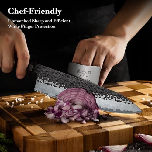 Image of FAMCUTE 8'' Japanese Knife, Hand-Forged Chef Knife with 5-Layer 9CR18MOV HC Steel and Ultra Sharp Non-Slip Rosewood Handle Kitchen Knife, Gift for People Who Love to Cook in Sandalwood Box