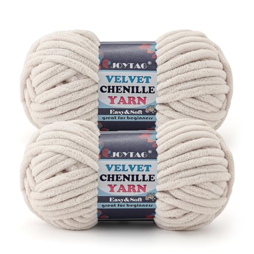 Image of 2 Pack Chunky Chenille Yarn for Crocheting and Knitting Beginners,Thick Bulky Plush Fluffy Velvet Soft Baby Blanket Crochet Chenille Yarn for Crocheting Blankets /Amigurumi /DIY Crafts(Beige