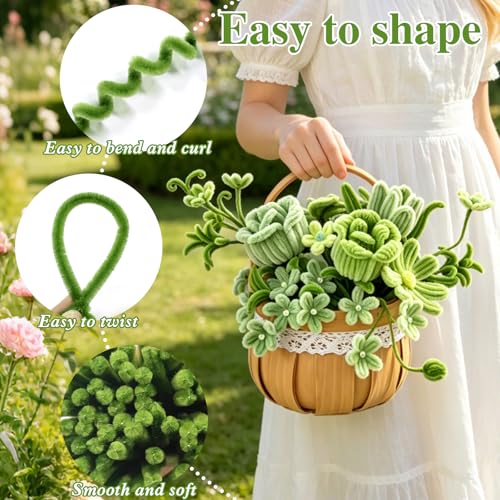 URSDIART 311pcs Green Pipe Cleaners Craft -Chenille Steams Flower Making Kit,Thick Fuzzy Wire with Accessories | limpiapipas para Flores for Arts & Crafts, Classroom Project, Festive Decoration — view 5