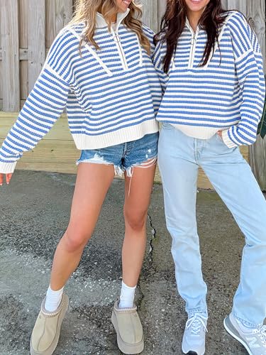 Image of ANRABESS Sweaters for Women Striped Half Zip Long Sleeve Ribbed Knit Pullover Comfy Casual Lightweight Tops 2026 Fall Fashion