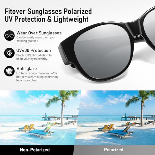 Image of HAOLOTA Fit Over Glasses Sunglasses for Women Polarized | Over Glasses Sun Glasses, UV400 Polarized Lens, Trendy Cat Eye Sunglasses, Lightweight and Flexible, Driving, Daily Use