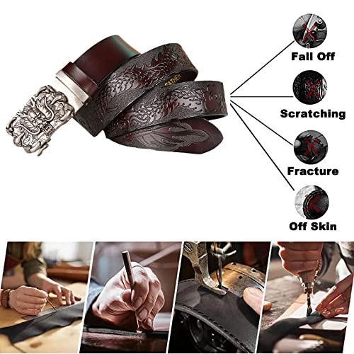 Men Western Dragon Embossed Ratchet Belt - Dragon Head Silver Auto Buckle For Jeans3