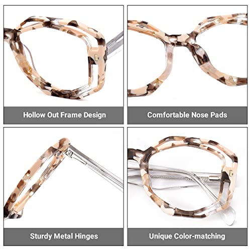 Image of Zeelool Unique Geometric Blue Light Blocking Glasses for Women Astrid JGA902506-04 Light-Tortoise