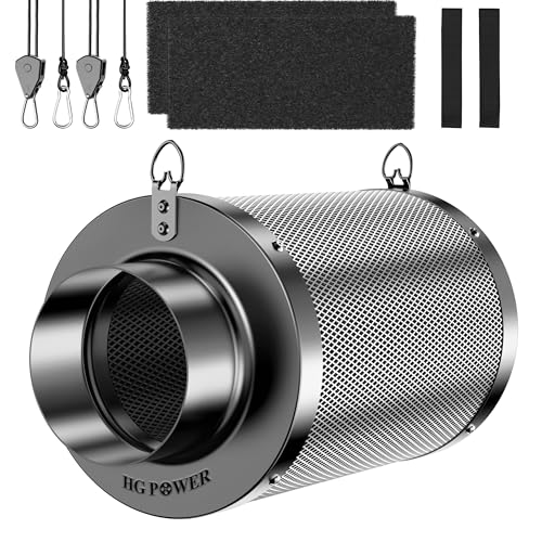 HG Power Aktivkohlefilter 150mm 38mm Premium Australische Virgin-Aktivkohle Geruchskontrolle für Grow-Zelt Hydrokultur & Rohrventilator inkl. 2 Vorfilter & Reversibler Flansch Ø150mm × 200mm