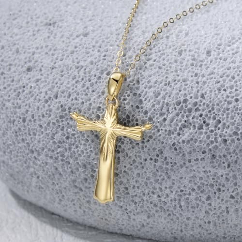 14K Real Gold Cross Necklace for Women, Religious Jesus Crucifix Pendant Jewelry Gift for Her Wife Mom Girlfriend