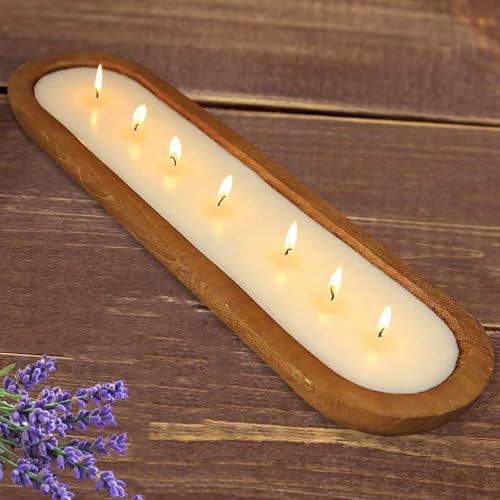 Aromatherapy Candle, SEVEYEE Lavender Candle 7wicks 20inch, Large Wooden Bowl Candles for Women,Girl Birthday Gift, 32oz