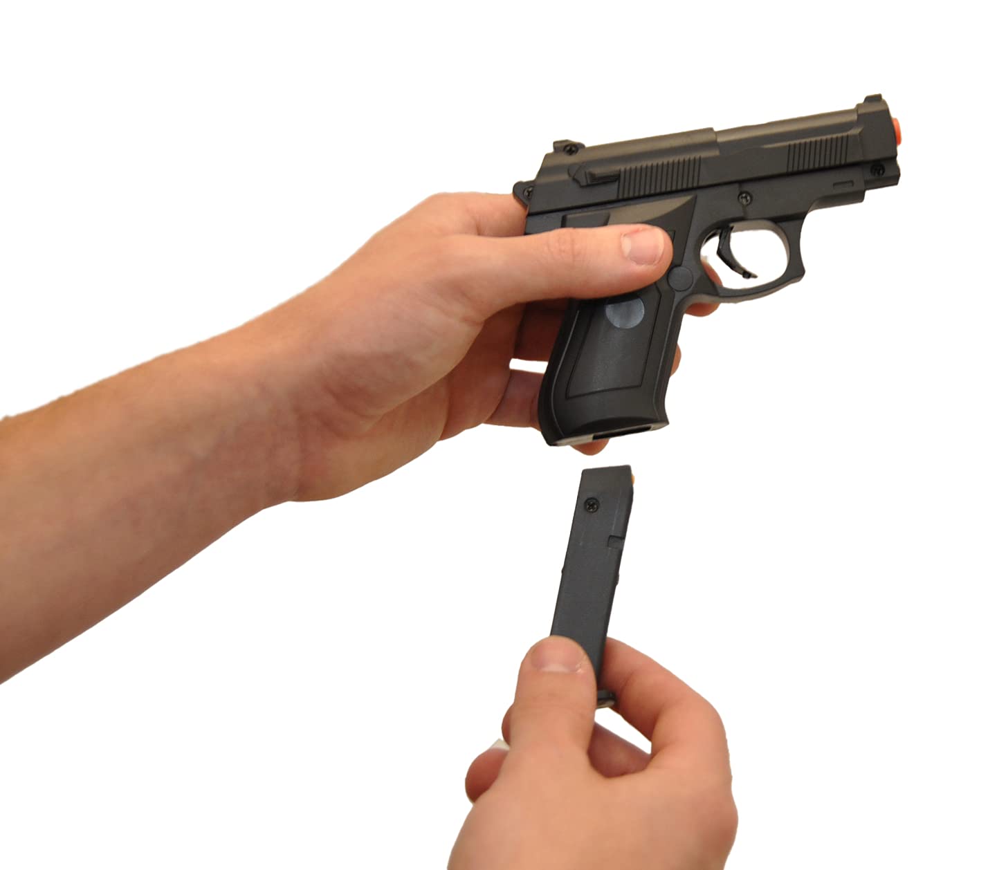 jameitop® Airgun + 400 Kugeln Set Kleine Pistole 13 cm Softair 7 Schuss Magazin Kugelpistole Airsoftgun