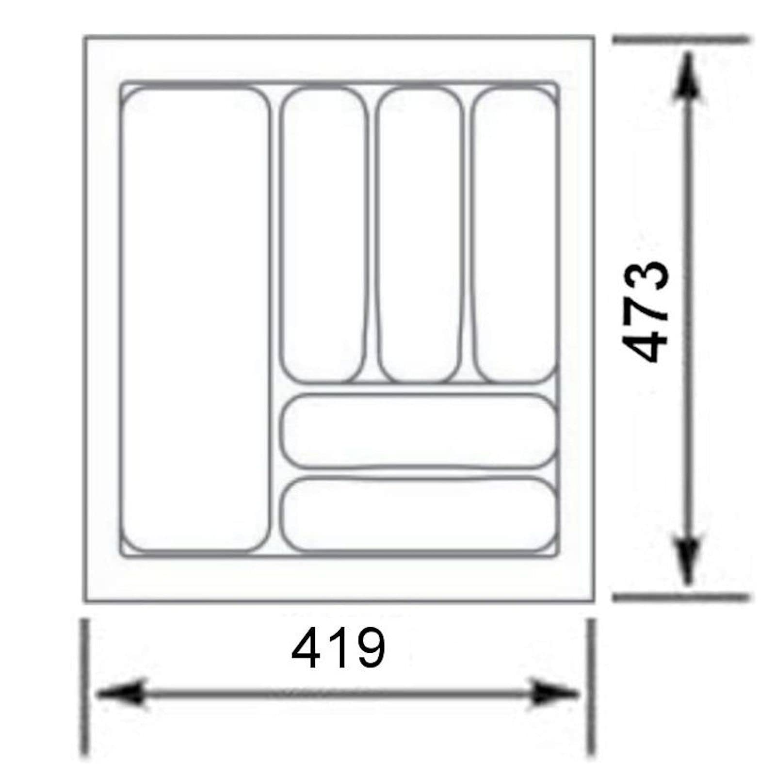 KÖNIG Besteckeinsatz I Silbergrau für SO-Box, Blum Tandembox u. ModernBox mit Korpusbreiten 300-1200 mm (50er Korpus - 419 x 473 mm)