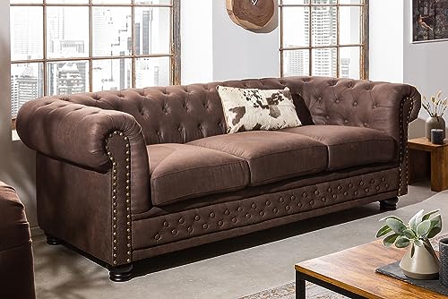 Riess Ambiente Chesterfield 3er Sofa 200cm Vintage braun 3-Sitzer mit Knopfheftung und Federkern Couch Dreisitzer Couch – Bild 5