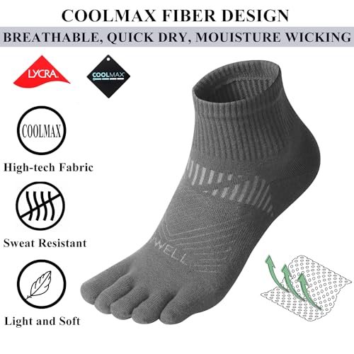 VWELL Toe Socks for Men and Women COOLMAX Five Finger Socks Athletic Running Socks Quarter Ankle Toe Socks (3Pairs)2