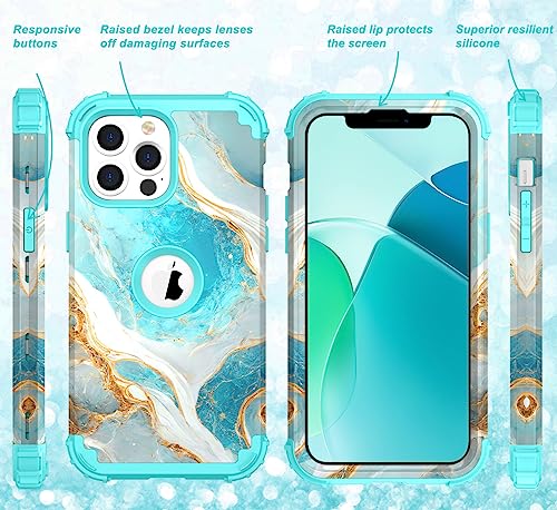 Image of Hocase for iPhone 13 Pro Max Case, Heavy Duty Shockproof Protection Soft Silicone Rubber Bumper+Hard Plastic Hybrid Protective Case for iPhone 13 Pro Max (6.7 inch) 2021 - Teal