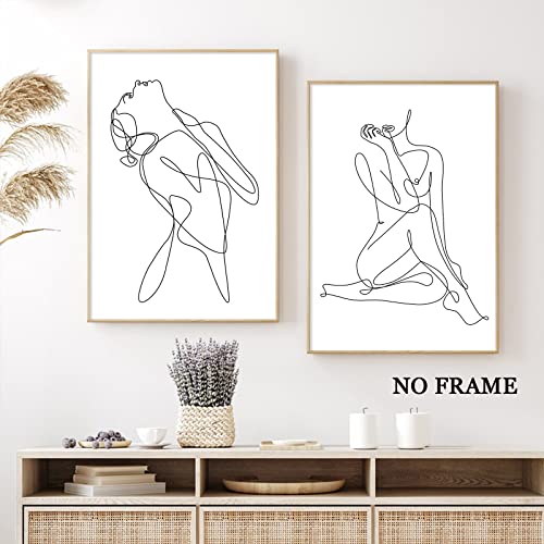 Abstract Woman Silhouette Wall Art Minimalist Line Canvas Black And White Line Paintings Abstract Body Silhouette Line Art Print Woman Silhouette Pictures Line Artwork Poster 16X24Inchx2 No Frame #TOP5