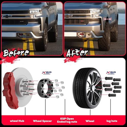 Image of KSP 2 inch 8x6.5 Wheel Spacers for 2013+ Ram 2500 3500, Silverado 1500 2500 3500 HD, 8x165.1 Wheel Adapters with M14x1.5 Studs for GMC Sierra Savanna, 2PCS 50.8mm 8 Lug Spacer 126.15mm Bore
