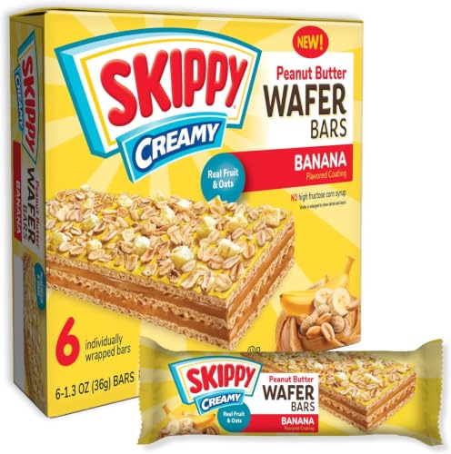 Image of SKIPPY Creamy Peanut Butter Wafer Bars, Banana Flavor with Real Fruit & Oats, 6 Individually Wrapped Bars (7.8 oz Box) (Pack of 6)