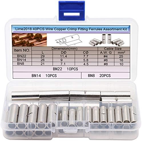 XFFCSEC Butt Connectors - (3Types Gauge AWG 4/6/8, Crimp Splice) Non Insulated Crimp Extension Cord Splice Kit.Widely Used in Automotive/Boat/Truck/Well Pump/Wire Joint.