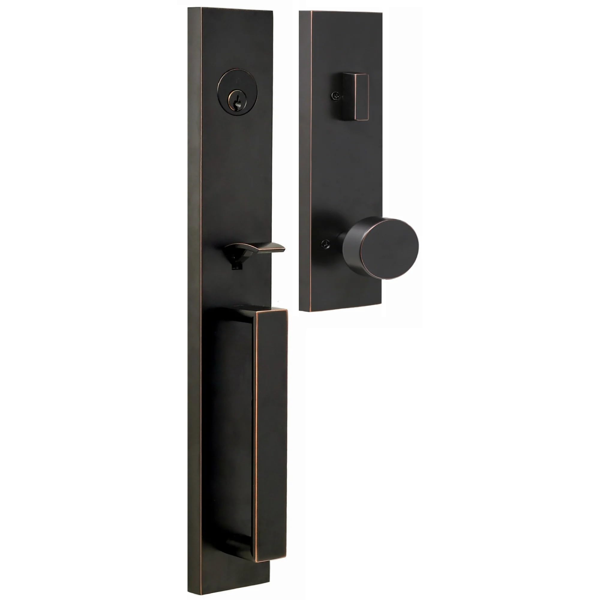 Weslock 2890-XANTHIS-MESA-ENTRY Xanthis Single Cylinder Thumb Press Keyed Entry Handle Set with Mesa Modern Disc Interior Knob - Reversible Handing -