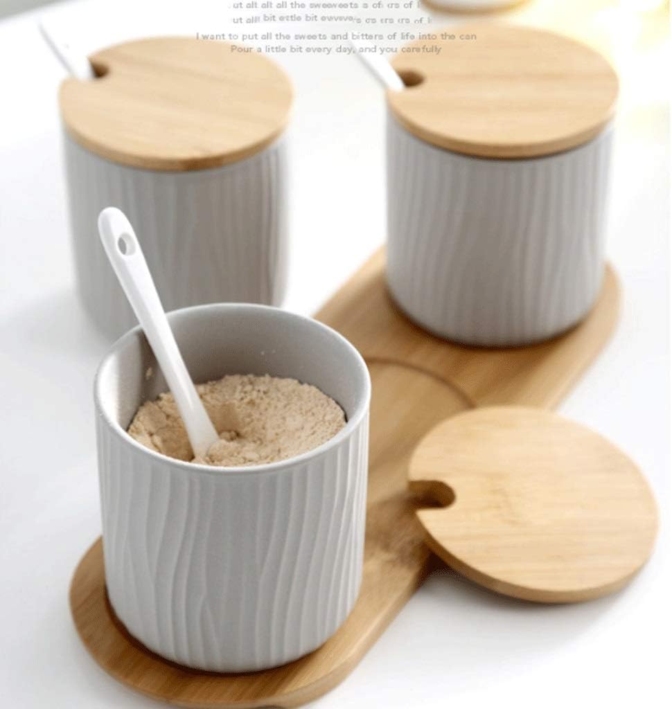 Household Ceramic Spice Jar Sugar Salt Pepper Seasoning Pots Set Kitchen Supplies Storage Bottle Box Holder Cooking Tools
