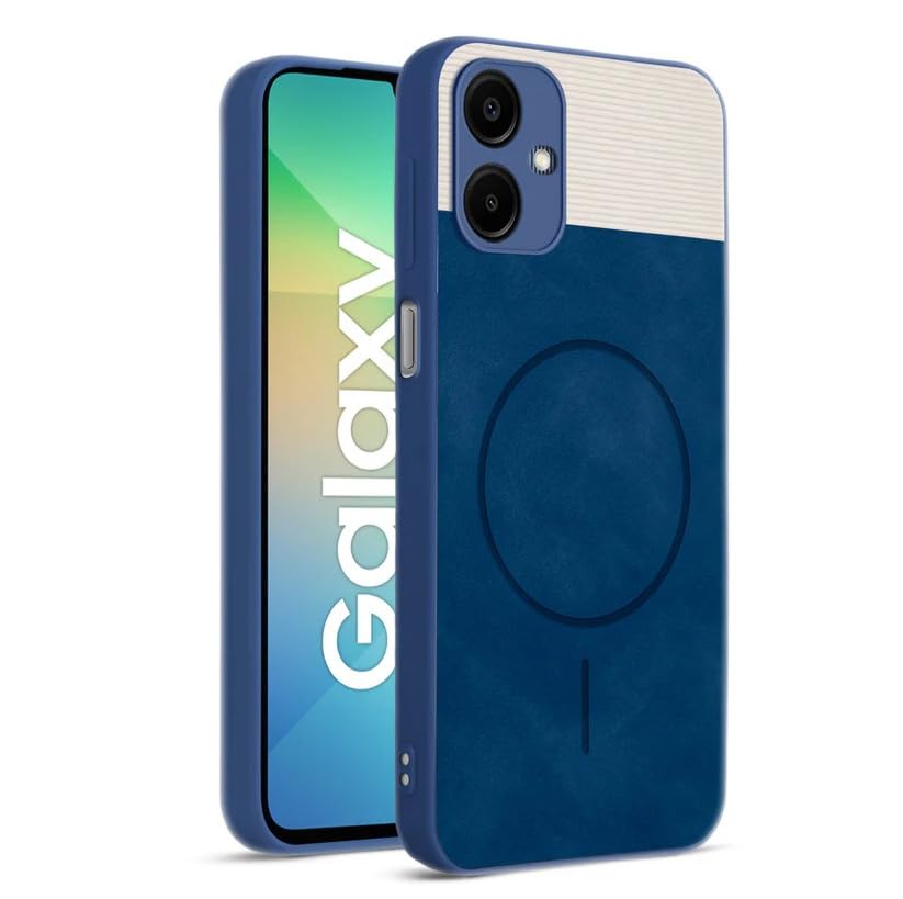Image of Bintage CASE Mac Safe Design Hard Light Weight Back Case | Soft Border Camera Protect | Dual PU Leather Finish Back Cover Compatible for Samsung Galaxy F04 4G - White & Blue