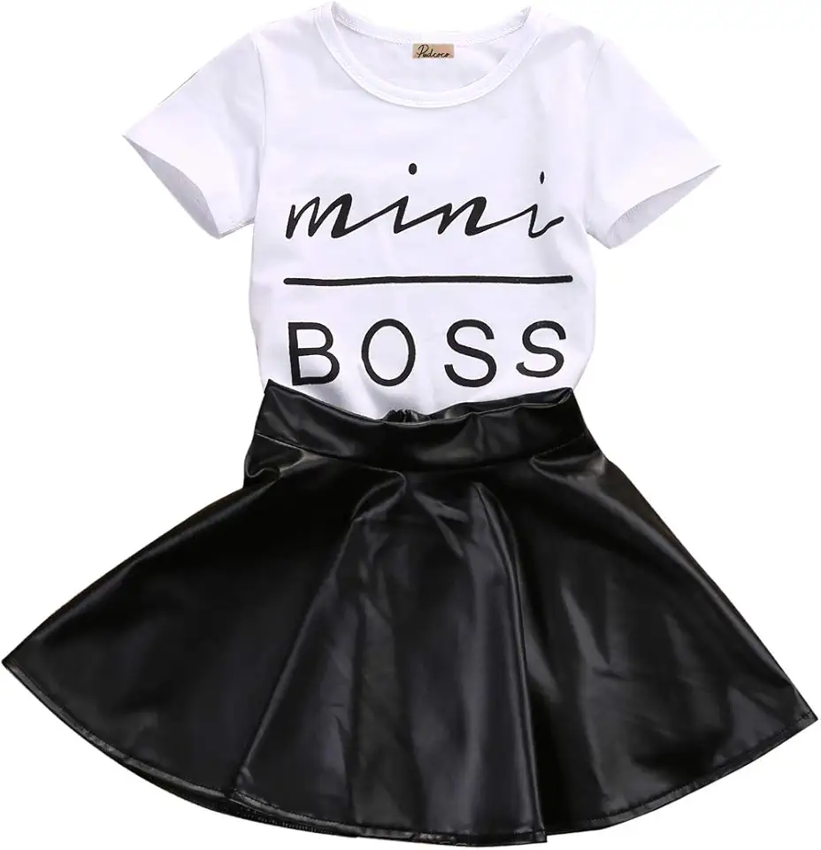 MA&BABY Toddler Girls Fashion Clothes Set Sassy Beauty Mini Boss Short Sleeve Tops+Mini Button Skirts Dress Summer Outfit
