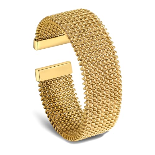 hotoo Gold Open Cuff Bangles Wide Woven Bracelets For Women Stainless Steel Stackable Jewelry For Xmas Birthday Gifts