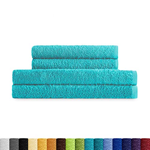 Toallas Eiffel Textile Juegos de Toallas Calidad Rizo 400 gr, Algodón Egipcio 100%, Aguamarina, 2 Lavabo 2 Sabana, 4 Unidades
