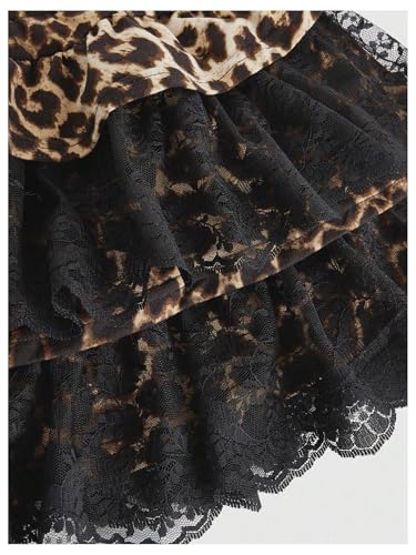 Verdusa Women's Leopard Lace Ruffle Skirt Y2K Tiered Layered Mini Skirts4