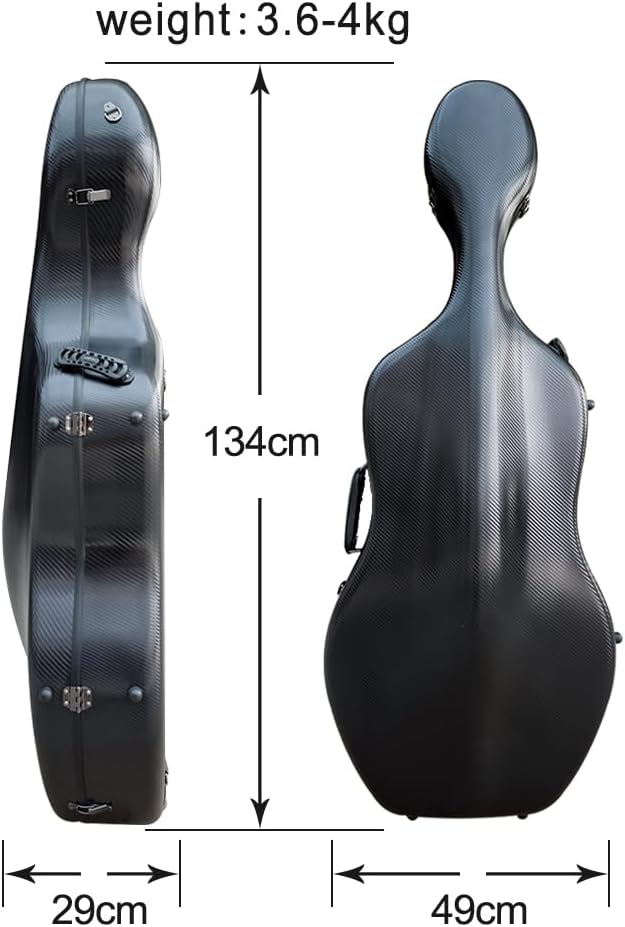 Vetimobato Ultra-Lightweight Braided Carbon Fiber Cello Case 4/4 Full Size Hard Shell with Wheels,Backpack Straps,Bow Holders ca. 3.6kg (Black)