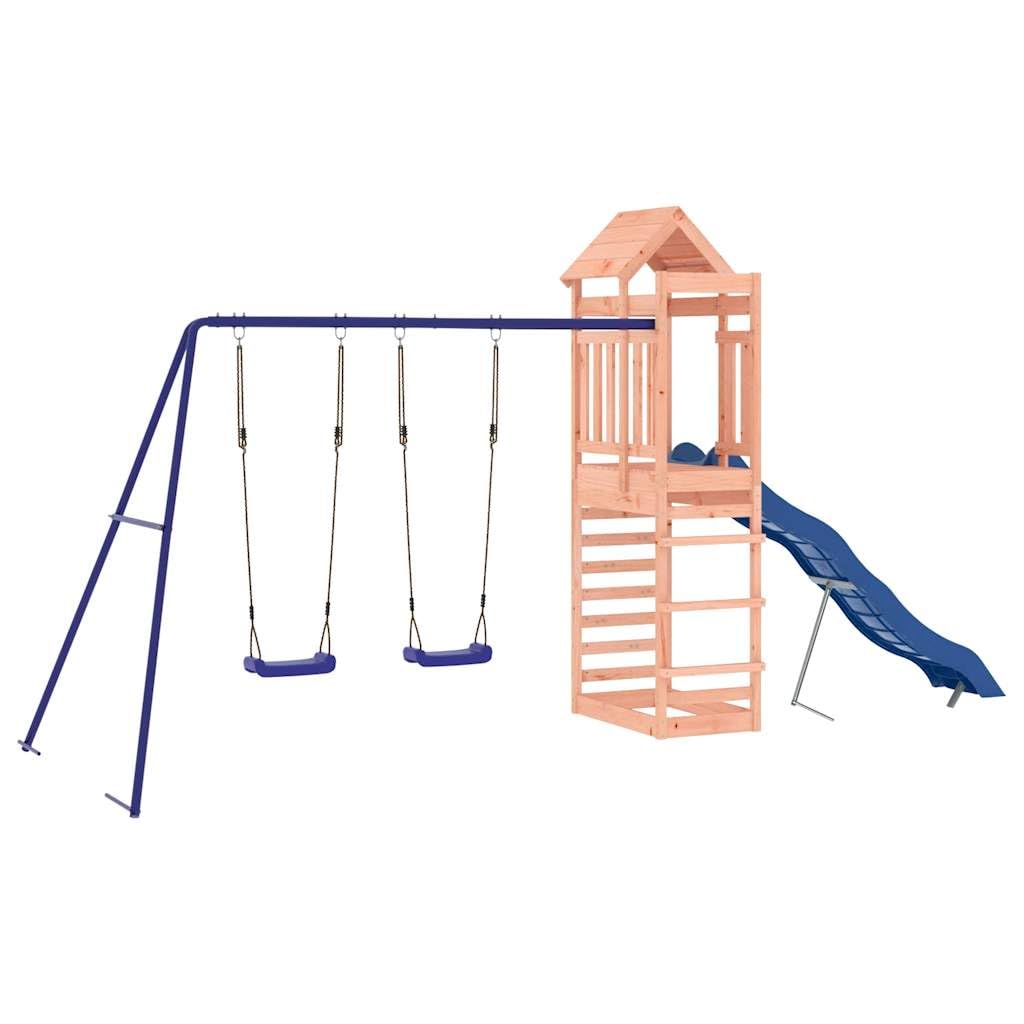 Spielturm aus massivem Douglasienholz mit 118 cm Plattform, Kletterwand, Wellenrutsche, Zwei Schaukeln und Sandkasten für Kinder von 3 bis 8 Jahren