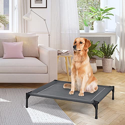 DREAMADE Hundeliege Outdoor mit Dach, Erhöhtes Hundebett Hundeliegeplatz aus Stoff, Haustierbett mit Dach, Schlafplatz für große Hunde bis 40 kg/ 50 kg, Haustierbett für Indoor & Outdoor (XL)
