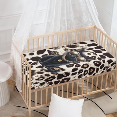 Image of Cute Cat Crib Sheets for Baby Girls Super Soft Standard Crib Mattress Cover Cow Print Breathable Fitted Crib Sheet (28''x 52''), Cute Kitten Home Decor