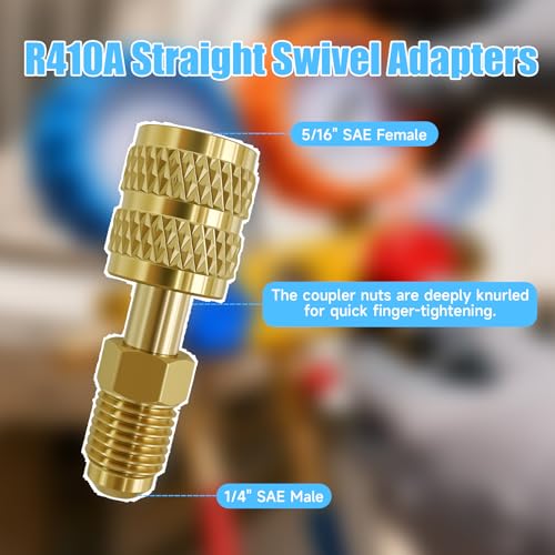 Kit adaptador R410A, adaptador mini split de 5/16 a 1/4, acoplador para manguera de refrigerante R410A, conector, extractor de núcleo de válvula, kit de bomba de vacío para mini split miniatura 5