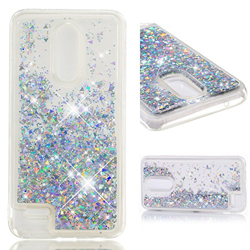 CUAgain Funda para LG K10 2018/LG K11 Silicona Goma Transparente Glitter 3D Bling Dibujos Cover LG K11 Carcasa Cristal Liquida Case Antigolpes Resistenete Bumper Niña Chica,Plata