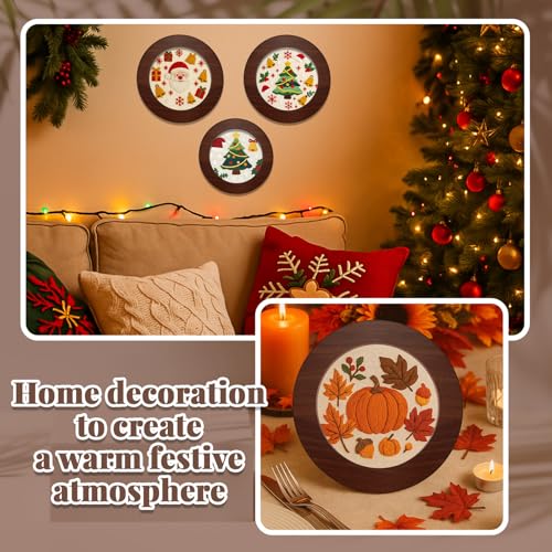 RattanView 12 Pcs 6 Inch and 8 Inch Wood Embroidery Hoop Frame with Embroidery Hoops Round Embroidery Hoops Display Frame for Finished Cross Stitch Hoop Frame DIY Art Craft Sewing Ornaments(Walnut)