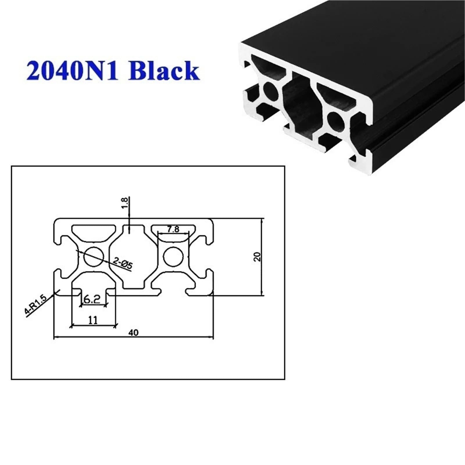 GTPBAO Profilo in alluminio anodizzato 2040N1, guida di estrusione lineare con scanalatura a T standard europeo for supporto for mensole for mobili fai da te Binario estruso(Nero,500mm 19.69")