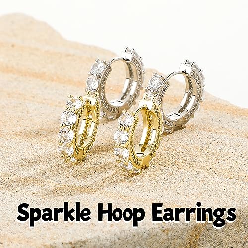 TOPGRILLZ Gold Plated Hoop Earrings For Men 14K Golden Silver Plated 5A+ Cubic Zirconia Huggie Earrings Cartilage Hypoallergenic Cuff Earrings Trendy4