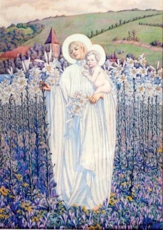 Impression d'affiches Vierge à l'enfant Carlos Schwabe sur toile portrait pour déco 60x90cm