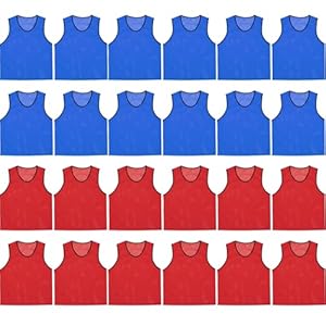 24 Pieces Nylon Mesh Scrimmage Team Practice Vests Pinnies Jerseys Train Vest for Youth Adult Sport Basketball Soccer Football (Blue and Red)