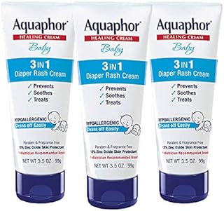 Aquaphor Baby Diaper Rash Cream, 3-in-1 Diaper Rash Relief, 3.5 Oz Tube, Pack of 3