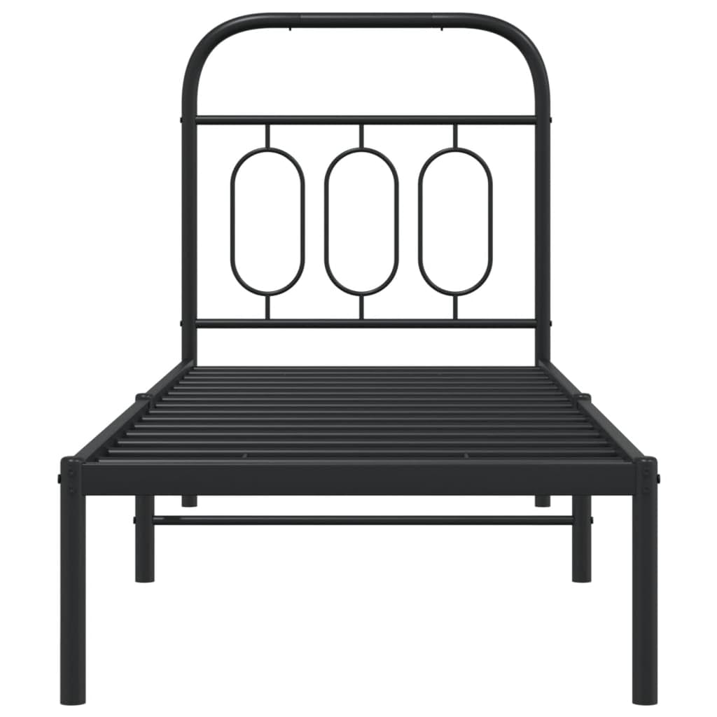 Black Metal Bed Frame 75x190 cm with Headboard | Features a steel slat platform that eliminates the need for a box spring and provides under-bed storage.