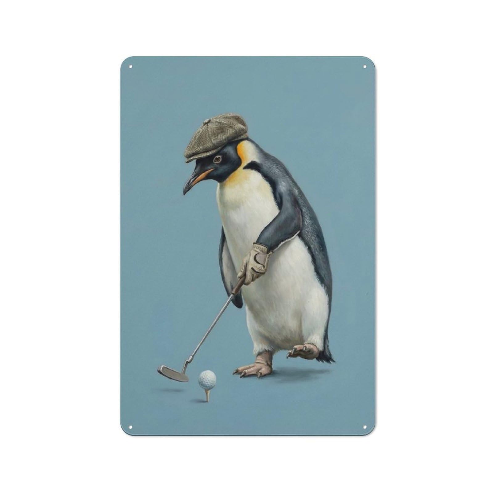 Junmoney Style-8 For Lounge Or Reading Corner, Penguin Golfer With Cap And Glove Rustic Metal Sign 30X20cm, For Vintage Wall Decor Fans, For Themed Room Decoration